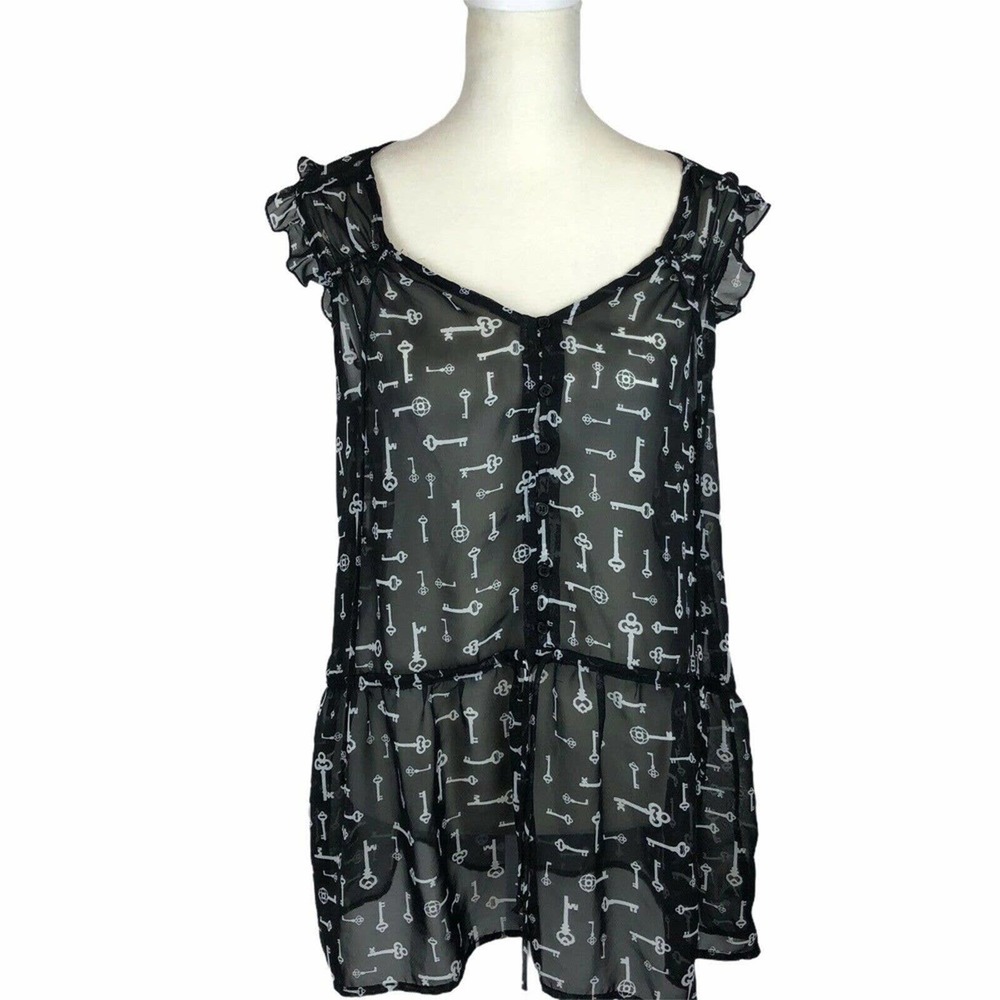 Love Fire Sheer Keys Blouse M